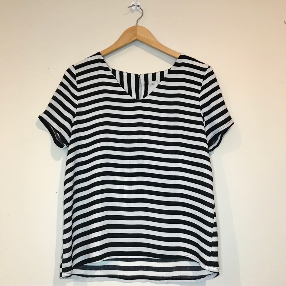 Ichi Black & White Striped Top